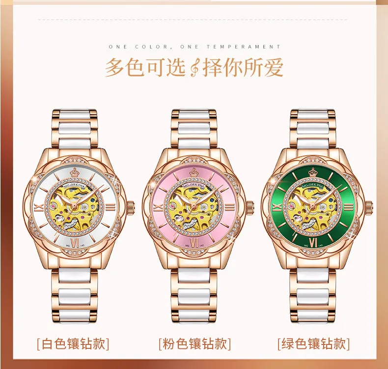 Women's Ceramics Stainless Steel Mechanical Automatic Self-wind Watch