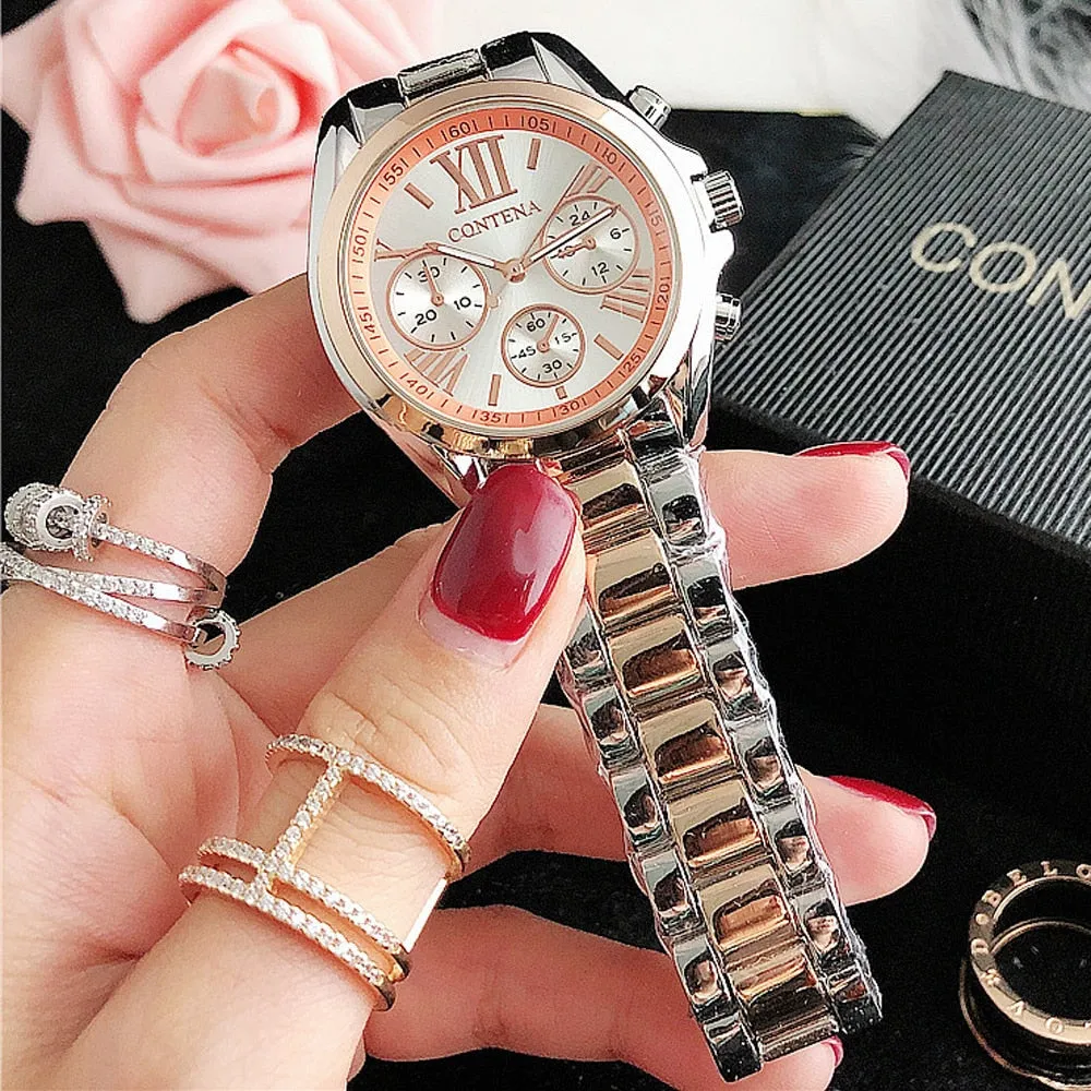 Women's Fashion Imitation Three Eyes Alloy Quartz Analog Wrist Watch