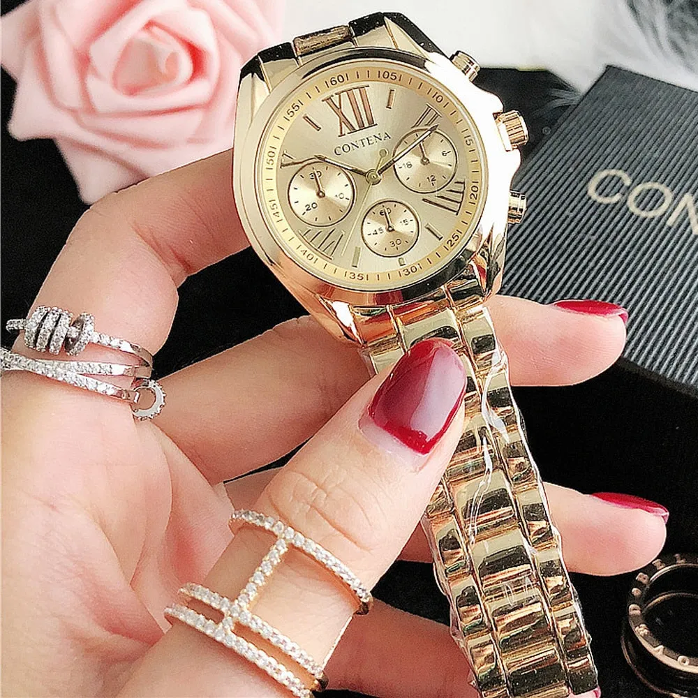 Women's Fashion Imitation Three Eyes Alloy Quartz Analog Wrist Watch