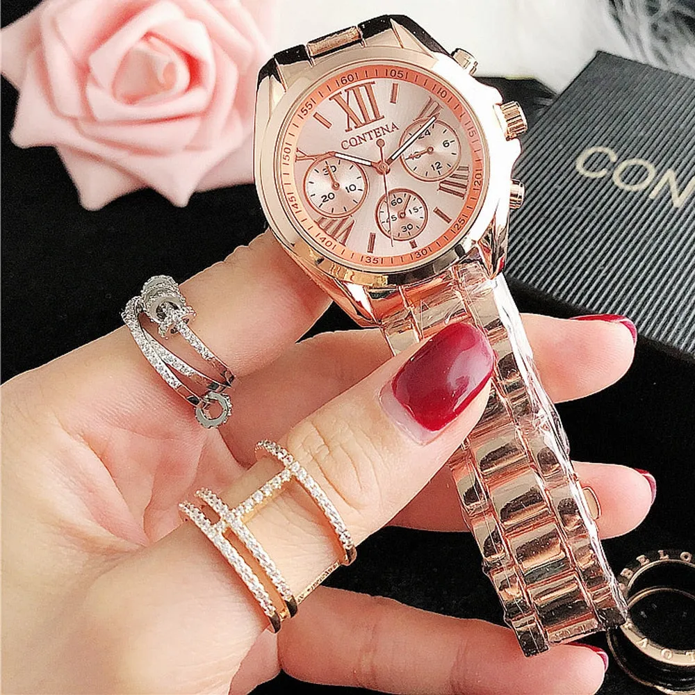Women's Fashion Imitation Three Eyes Alloy Quartz Analog Wrist Watch