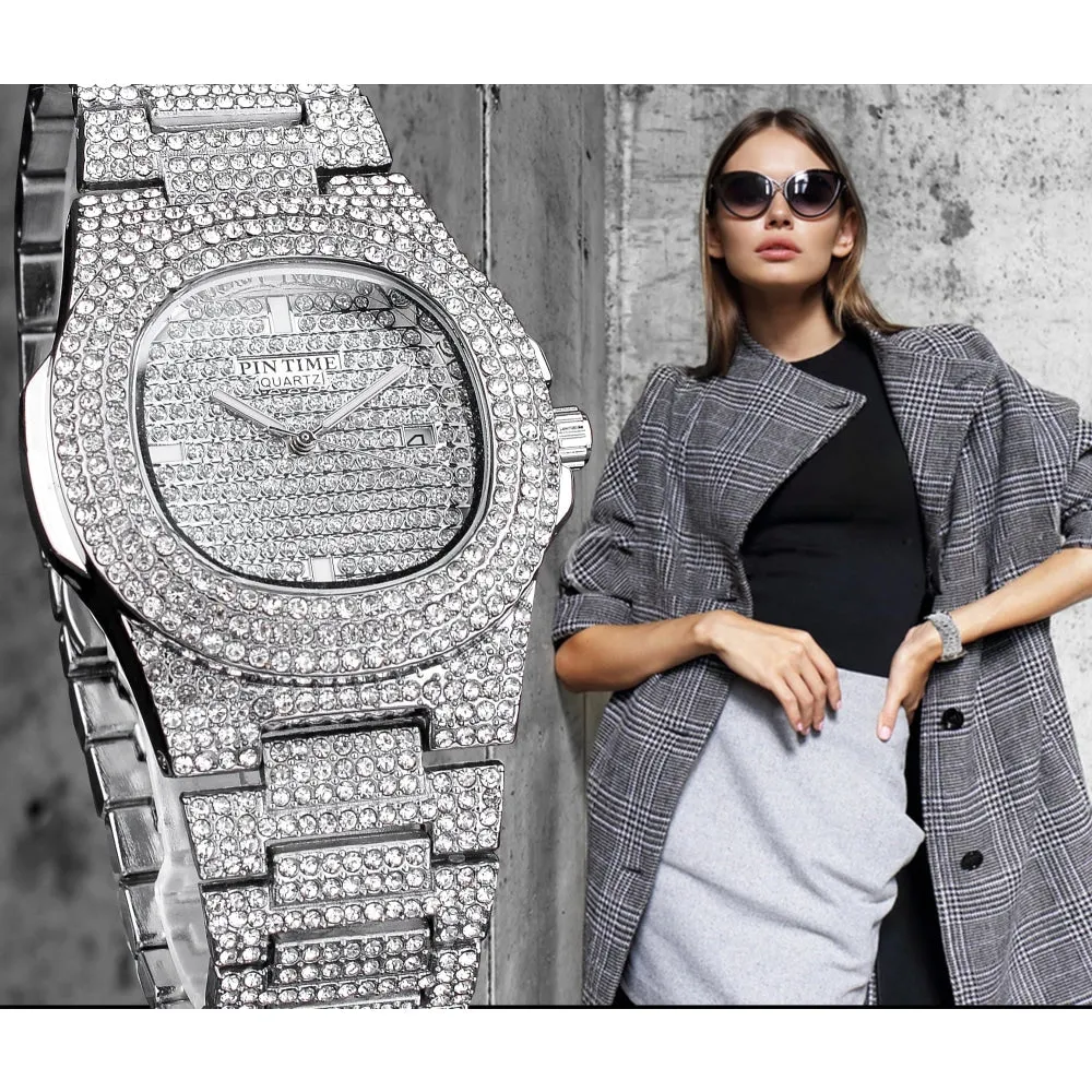 Women's Luxury Diamond Square Shape Quartz Waterproof Wristwatch