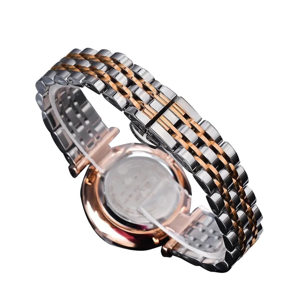 Women's Pink Dial Diamond Quartz Movement Stainless Steel Wrist Watch