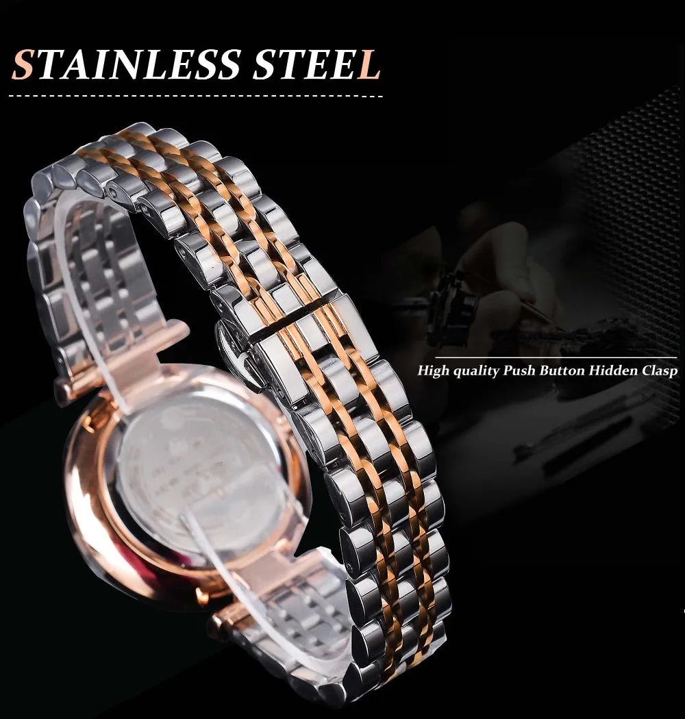 Women's Pink Dial Diamond Quartz Movement Stainless Steel Wrist Watch