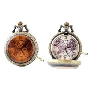World Map Quartz Pocket Watch