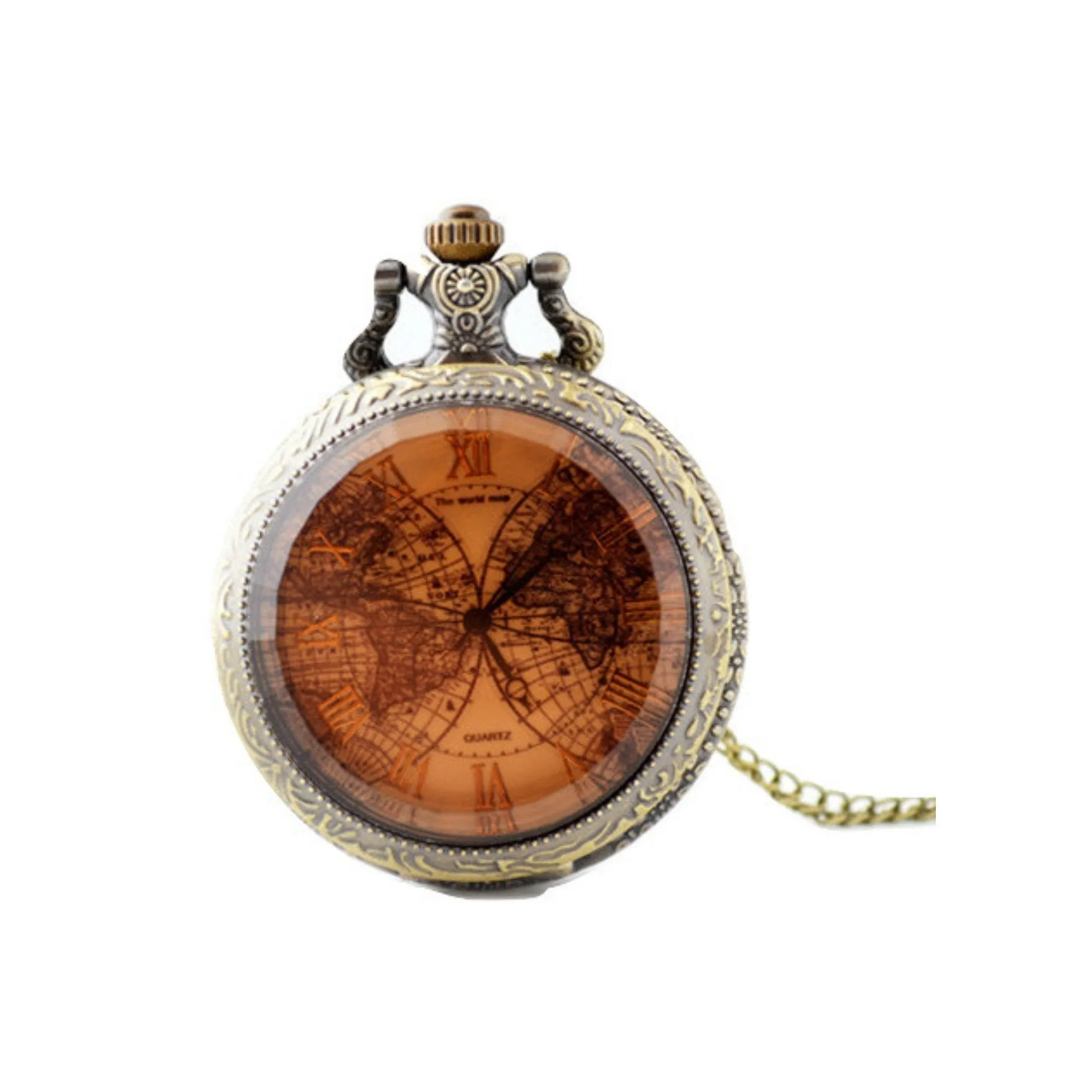 World Map Quartz Pocket Watch
