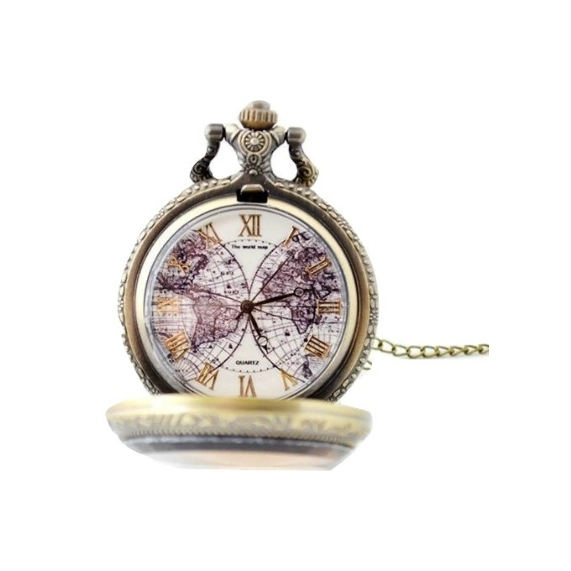 World Map Quartz Pocket Watch