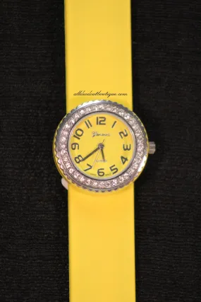 Yellow/Yellow Clear Rhinestone | Silicone Snap Band