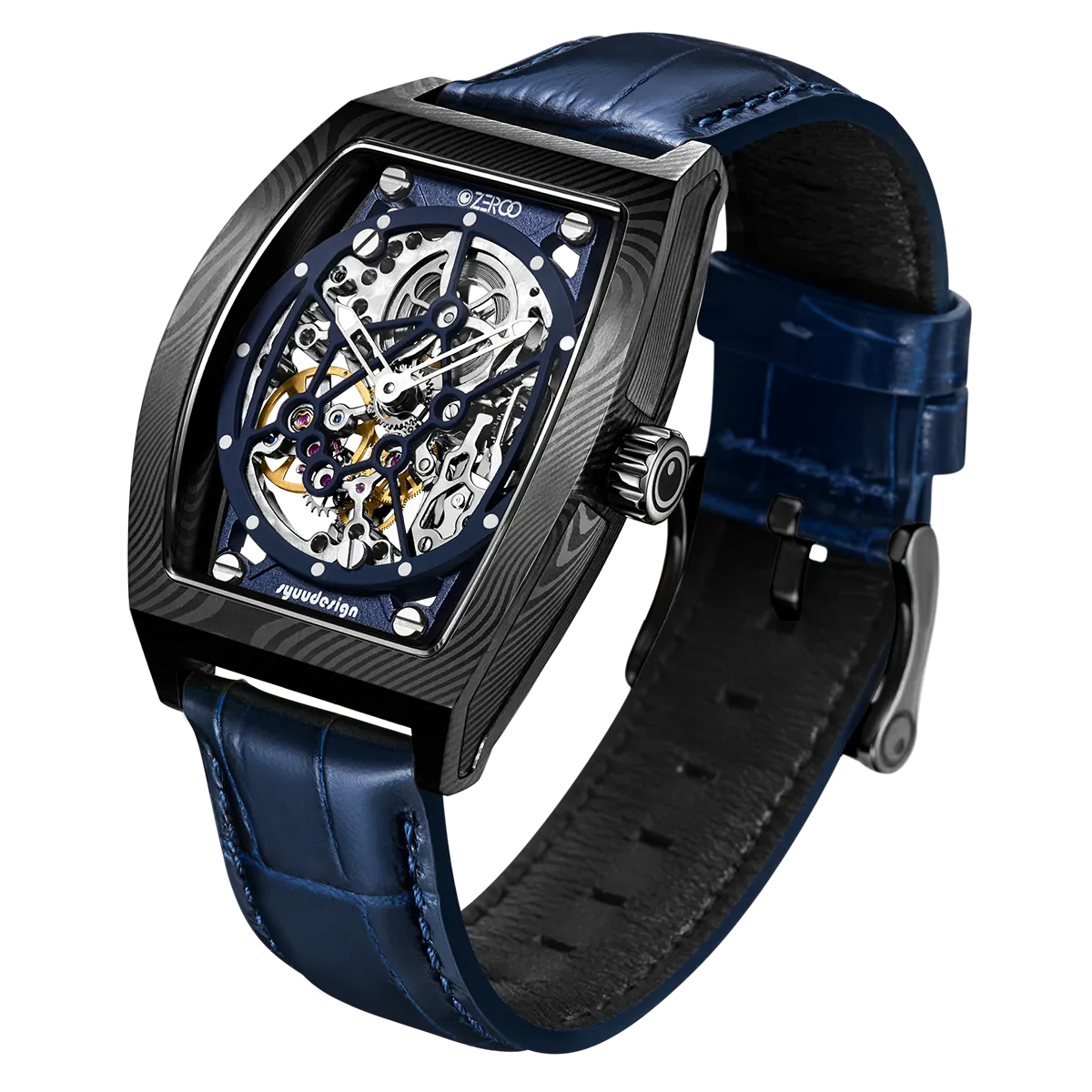 ZEROO M1D Damascus Steel THE AURIGA SKELETON MECHANICALAUTOMATIC WATCH FOR GENTS - ZM001DBBL