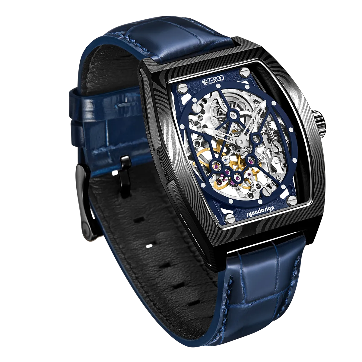 ZEROO M1D Damascus Steel THE AURIGA SKELETON MECHANICALAUTOMATIC WATCH FOR GENTS - ZM001DBBL